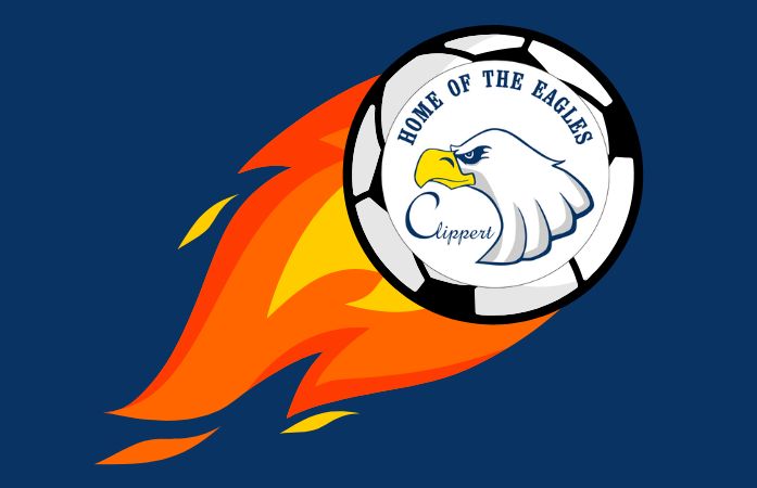  flaming soccer ball with Clippert logo in the center of the ball
